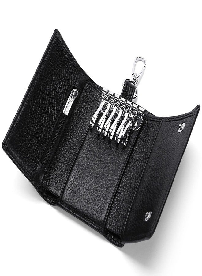 Meichoon Key Case Leather Wallets Portable Key Holders Coin Pouch Small Size Multi Card Holder Stylish for Organizer Office, XF09 Black - Image 1